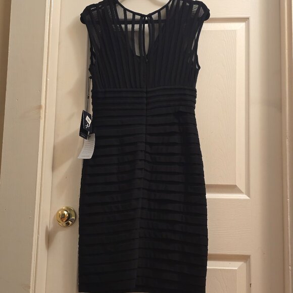Adrianna Papell Shutter Pleat Jersey Sheath Illusion-Black Stripe Dress NWT - Picture 1 of 8